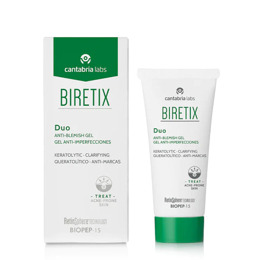 Cantabria Labs. BIRETIX Duo Anti-Blemish Gel. Geel kerge ja mõõduka akne hooldamiseks, tundlikule nahale 30ml